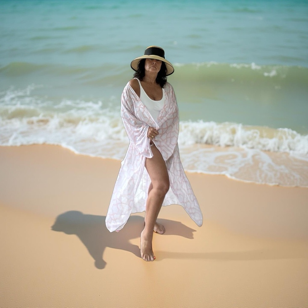Chic Pink Geometric Swim Cover-Up
